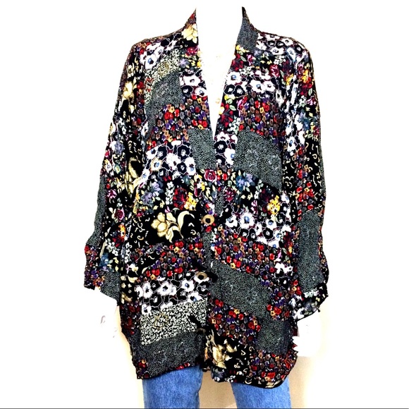 Vintage Jackets & Blazers - Vintage kimono floral patchwork jacket duster top